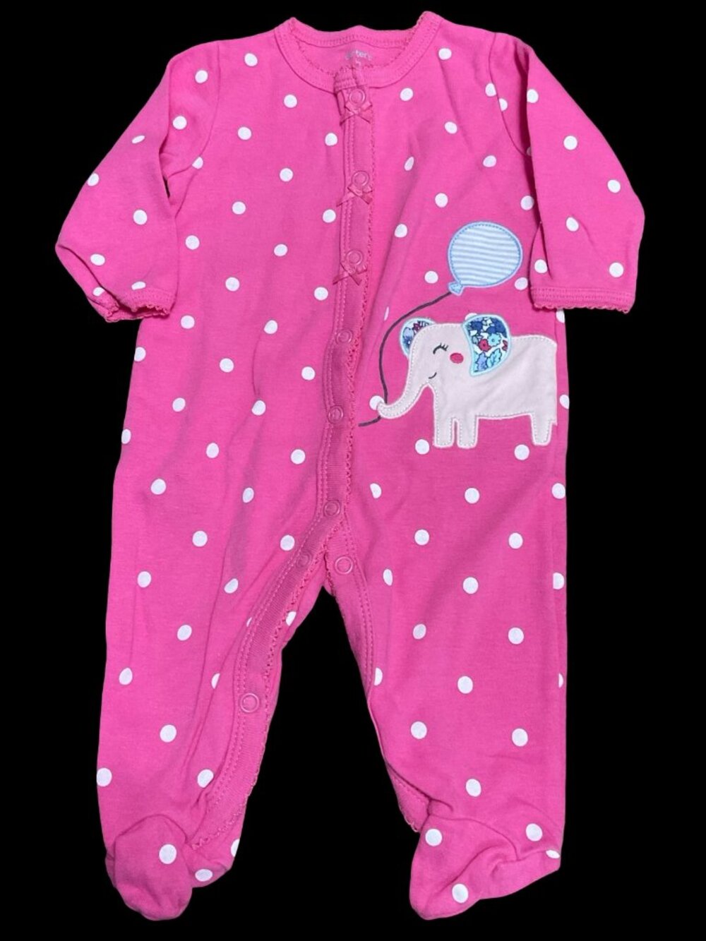 👣 5/$25  - Pink Polka Dot Print Sleeper w/ Elephant Applique